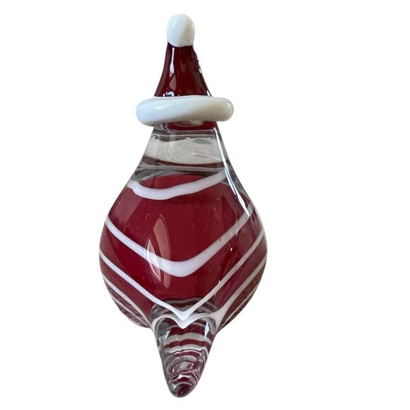 Hand Blown Art Glass CHRISTMAS CARDINAL 7in Red & White Candy Cane Swirl New - Picture 5 of 16